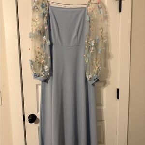 SHEIN Light Blue Dress with Floral Sheer Sleeves